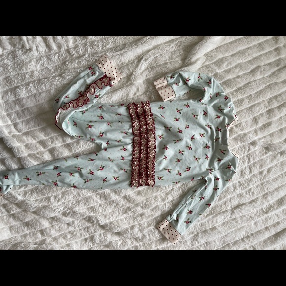 Sweet Honey Dreamer PJs - Ruffled Blue Holly Christmas Pajamas - Picture 5 of 6